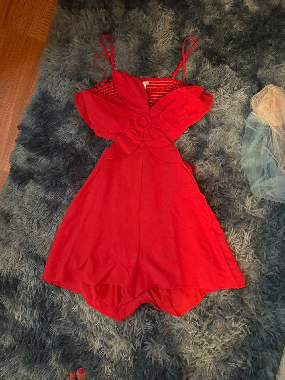 Red Floral Cutout Romper - Women